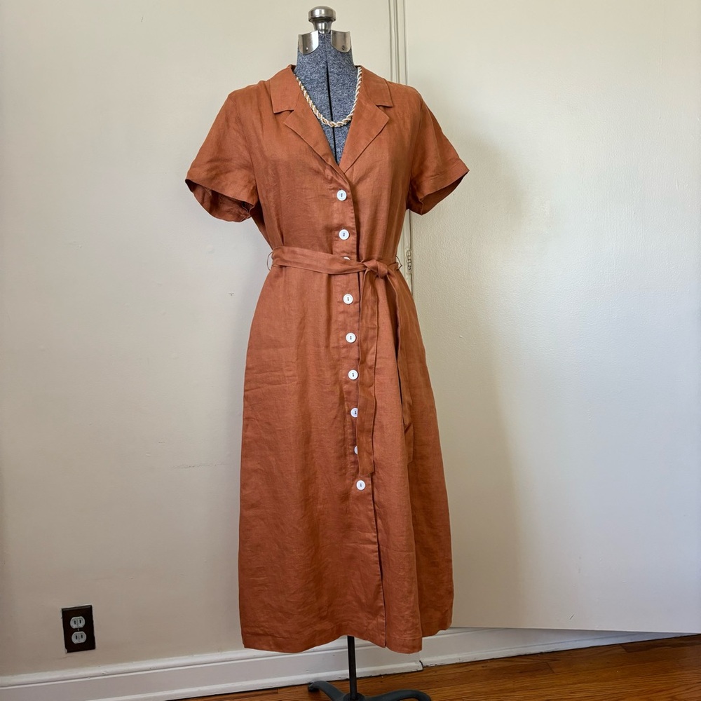 NWT Quince European flax linen midi dress in Terracotta.